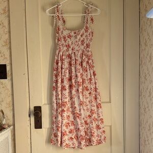 100% Cotton Maia Bergman Floral Midi Dress - Red and White